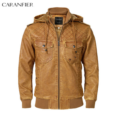 CARANFIER Jachetă din piele PU pentru bărbați, locomotivă, haine de iarnă, căptușite cu lână, pentru motocicliști, îmbrăcăminte exterioară caldă