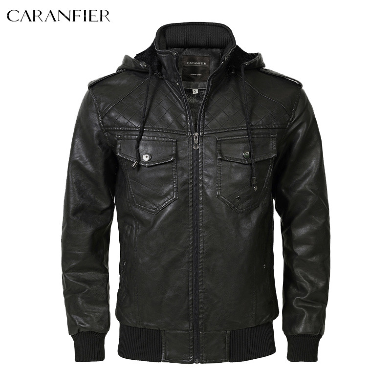 CARANFIER Jachetă din piele PU pentru bărbați, locomotivă, haine de iarnă, căptușite cu lână, pentru motocicliști, îmbrăcăminte exterioară caldă