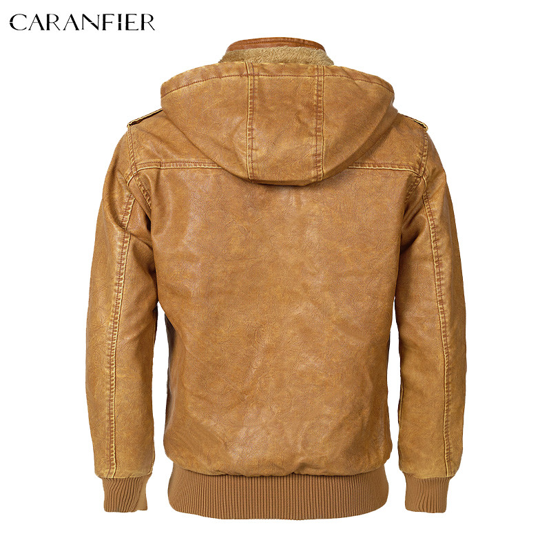 CARANFIER Jachetă din piele PU pentru bărbați, locomotivă, haine de iarnă, căptușite cu lână, pentru motocicliști, îmbrăcăminte exterioară caldă