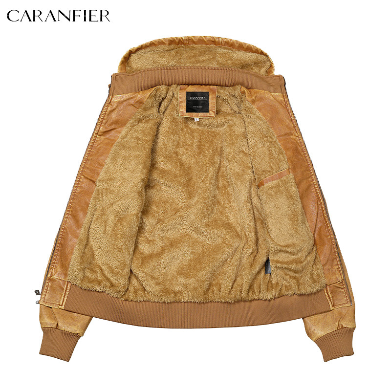 CARANFIER Jachetă din piele PU pentru bărbați, locomotivă, haine de iarnă, căptușite cu lână, pentru motocicliști, îmbrăcăminte exterioară caldă