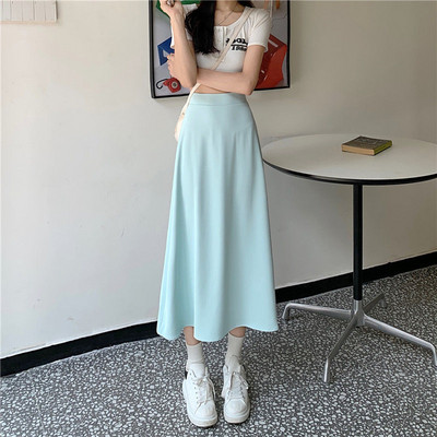 Fuste Femei Vară Solid Talie Înaltă Prieteni Stil Coreean Îmbrăcăminte de stradă Timp liber Solid La modă Baggy Ulzzang Populare A-line la mijlocul gambei