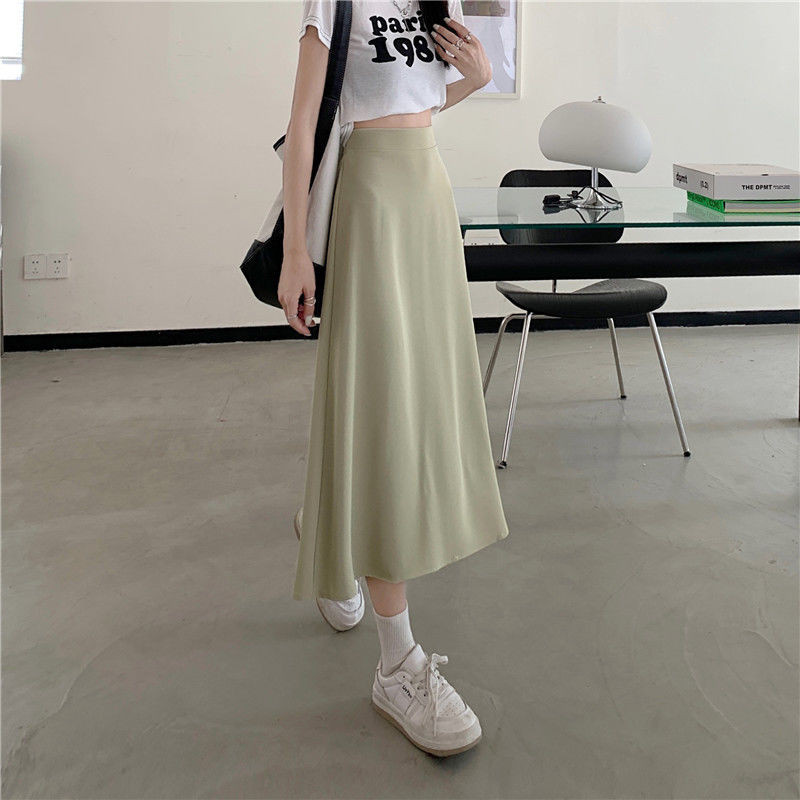 Fuste Femei Vară Solid Talie Înaltă Prieteni Stil Coreean Îmbrăcăminte de stradă Timp liber Solid La modă Baggy Ulzzang Populare A-line la mijlocul gambei