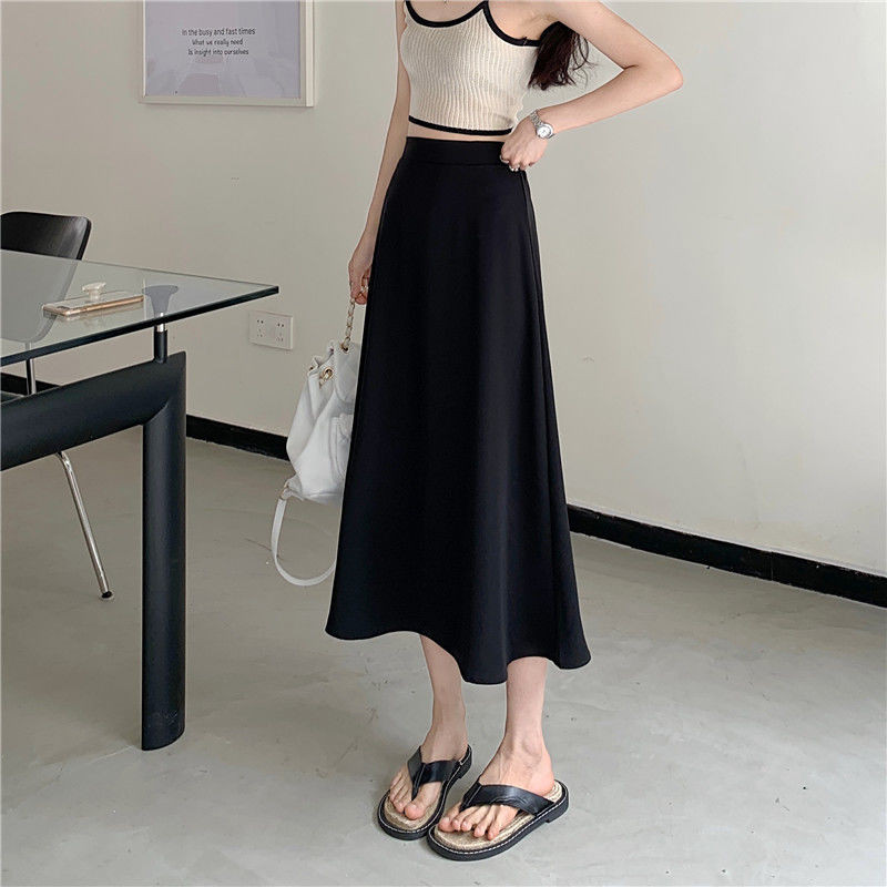 Fuste Femei Vară Solid Talie Înaltă Prieteni Stil Coreean Îmbrăcăminte de stradă Timp liber Solid La modă Baggy Ulzzang Populare A-line la mijlocul gambei