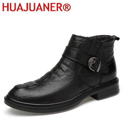 Zimske visokokvalitetne kožne čizme Debeli kožni potplat Chelsea muške čizme Crne poslovne svečane čizme Krokodilski uzorak Ležerne čizme