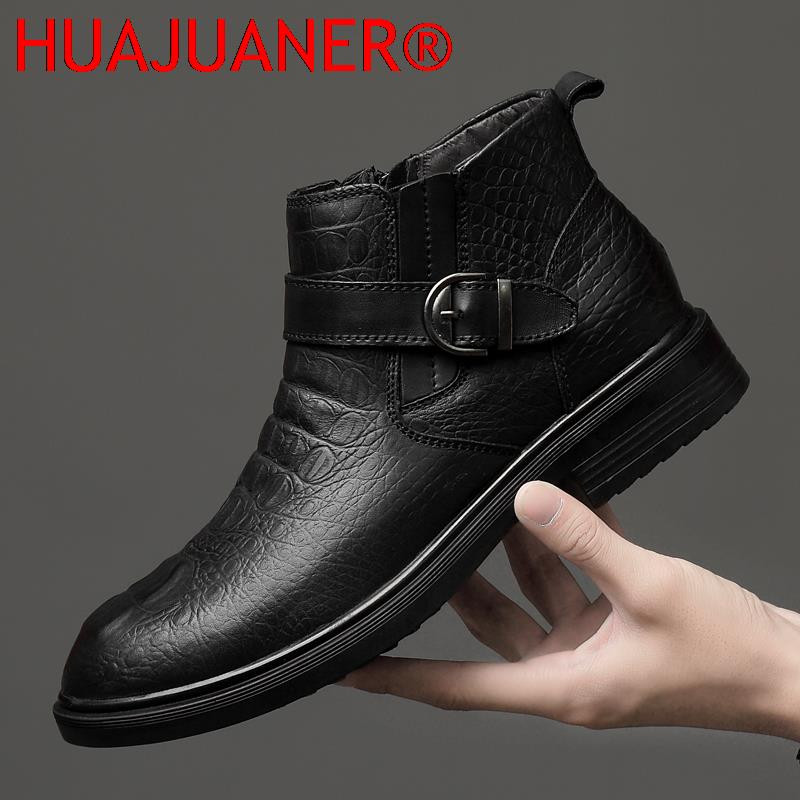 Zimske visokokvalitetne kožne čizme Debeli kožni potplat Chelsea muške čizme Crne poslovne svečane čizme Krokodilski uzorak Ležerne čizme