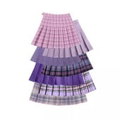 Violet femei fuste plisate cu talie înaltă femeie în carouri fustă mini stil preppy fuste ocazionale pentru femei fuste scurte dulci A-line pentru femei