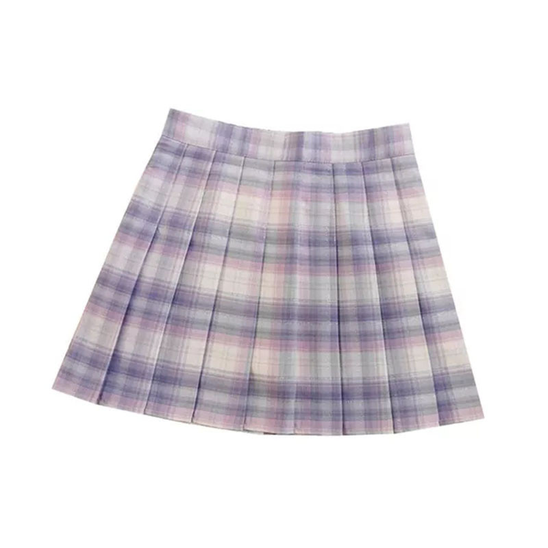 Ljubičaste ženske plisirane suknje visokog struka Ženska karirana mini suknja elegantnog stila Ležerne ženske suknje Slatka ženska kratka suknja A kroja