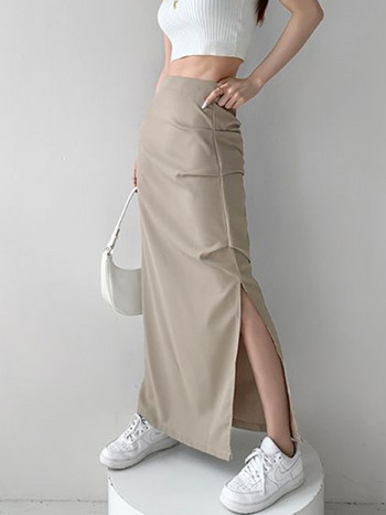 Cargo Maxi Φούστες Γυναικείες με πλαϊνό σκίσιμο Streetwear Μόδα Σέξι ευρωπαϊκό στυλ Vintage μινιμαλιστικό κομψό Y2k ιδιοσυγκρασία Faldas Mujer