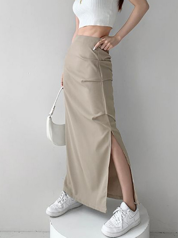 Fuste Maxi Cargo Femei Imbracaminte de stradă cu deschidere laterală Moda Sexy Stil european Vintage Minimalist Chic Temperament Y2k Faldas Mujer