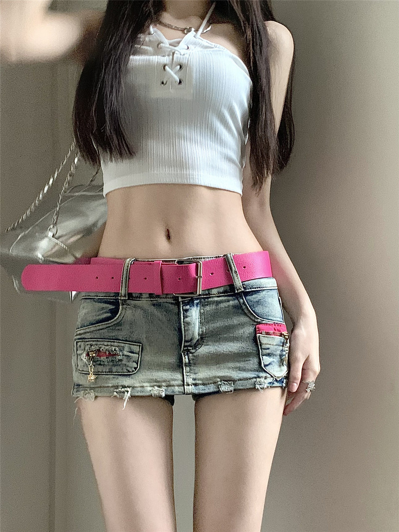 Y2K Vintage ženske korejske seksi kratke traper mini suknje s remenom Estetske vilinske grunge traperice visokog struka Suknja a-kroja Alternativna odjeća