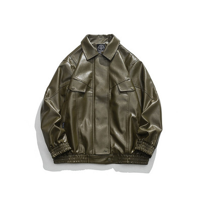 Pu kožna jakna za muškarce proljeće jesen potpuno novi ins trend japanska labava ležerna jakna s patentnim zatvaračem Hip hop jednobojna Y2K jakna na rever