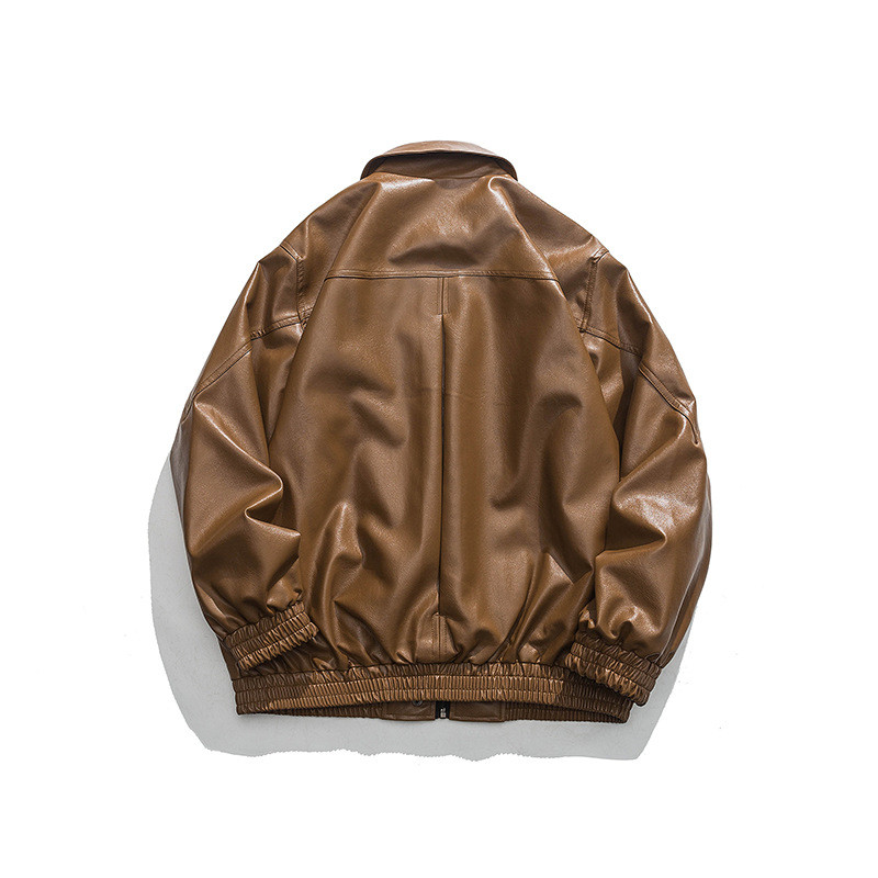 Pu kožna jakna za muškarce proljeće jesen potpuno novi ins trend japanska labava ležerna jakna s patentnim zatvaračem Hip hop jednobojna Y2K jakna na rever