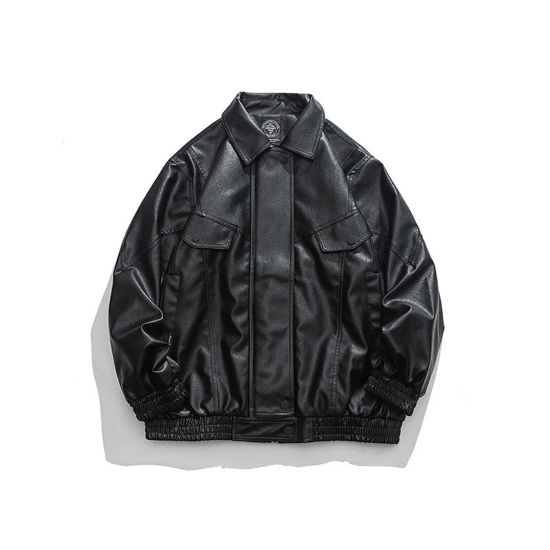 Pu kožna jakna za muškarce proljeće jesen potpuno novi ins trend japanska labava ležerna jakna s patentnim zatvaračem Hip hop jednobojna Y2K jakna na rever