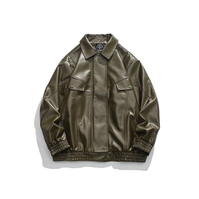 Pu kožna jakna za muškarce proljeće jesen potpuno novi ins trend japanska labava ležerna jakna s patentnim zatvaračem Hip hop jednobojna Y2K jakna na rever
