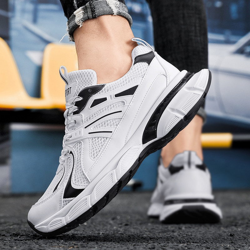 Pantofi casual cu platformă din plasă pentru bărbați Pantofi solizi cu șireturi pentru bărbați Pantofi sport de mică adâncime, anti-alunecare, confortabili