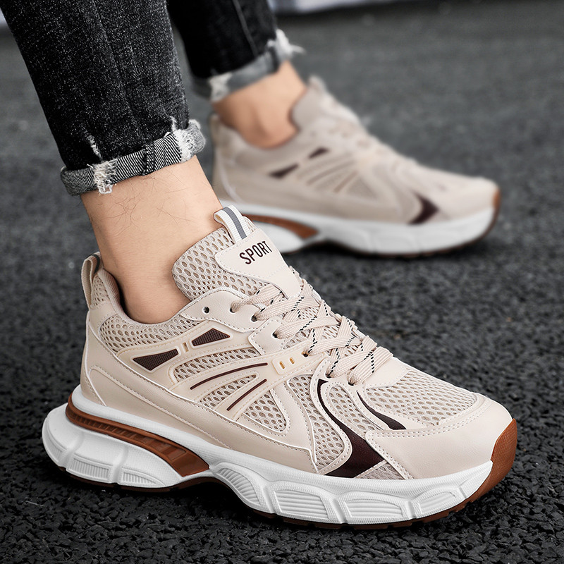 Pantofi casual cu platformă din plasă pentru bărbați Pantofi solizi cu șireturi pentru bărbați Pantofi sport de mică adâncime, anti-alunecare, confortabili