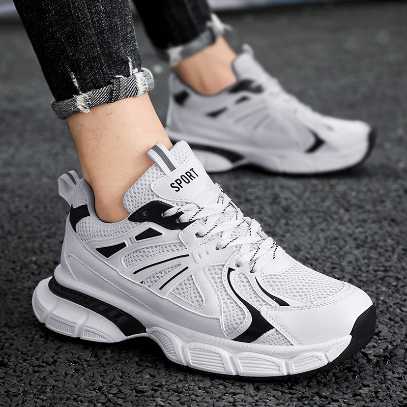 Pantofi casual cu platformă din plasă pentru bărbați Pantofi solizi cu șireturi pentru bărbați Pantofi sport de mică adâncime, anti-alunecare, confortabili