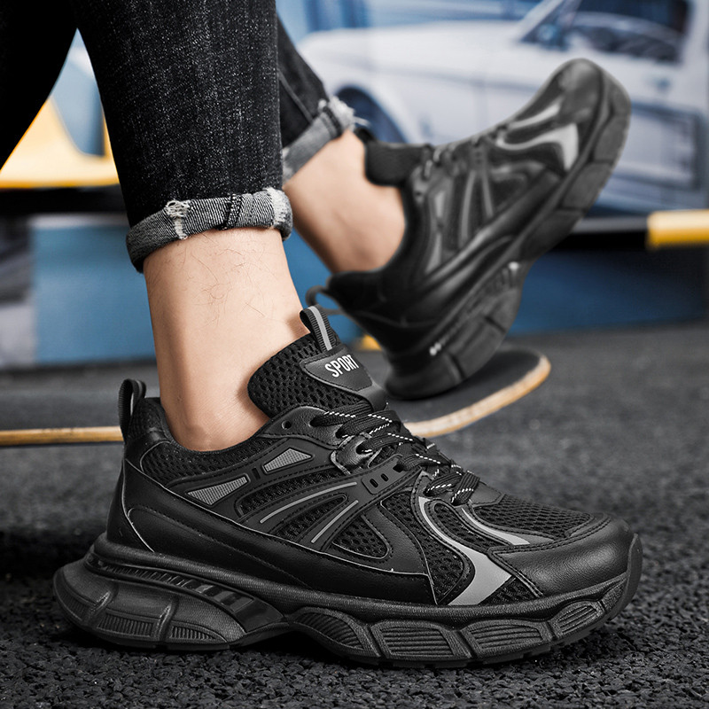 Pantofi casual cu platformă din plasă pentru bărbați Pantofi solizi cu șireturi pentru bărbați Pantofi sport de mică adâncime, anti-alunecare, confortabili