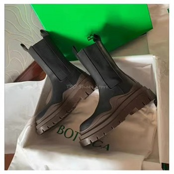 Μποτάκια με χοντρή σόλα για άντρες και γυναίκες, ελαστικά slip on δερμάτινα Chelsea Boots Couple Shoes Smoke Pipe Κοντές μπότες Μέγεθος 34-45