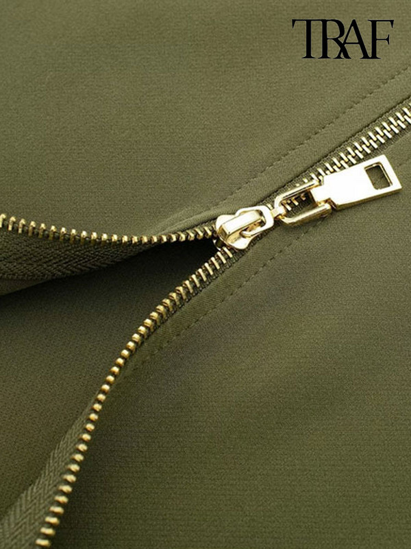 TRAF Ženska moda s preklopom s prednjim prorezom Cargo midi suknja Vintage letjeće ženske suknje s patentnim zatvaračem visokog struka Mujer