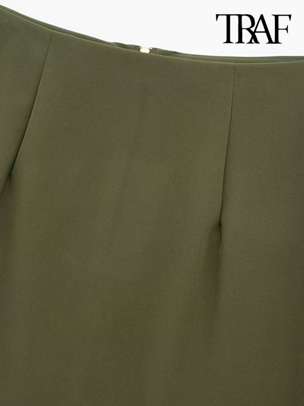 TRAF Ženska moda s preklopom s prednjim prorezom Cargo midi suknja Vintage letjeće ženske suknje s patentnim zatvaračem visokog struka Mujer