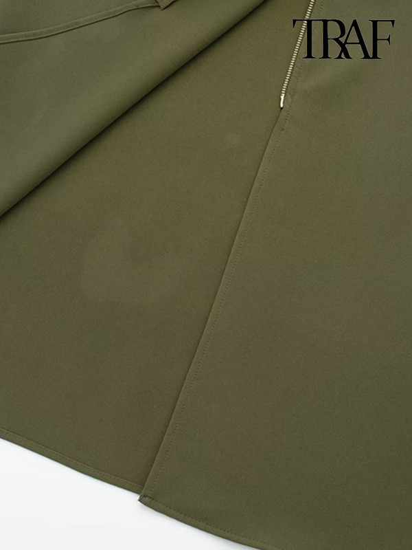 TRAF Ženska moda s preklopom s prednjim prorezom Cargo midi suknja Vintage letjeće ženske suknje s patentnim zatvaračem visokog struka Mujer