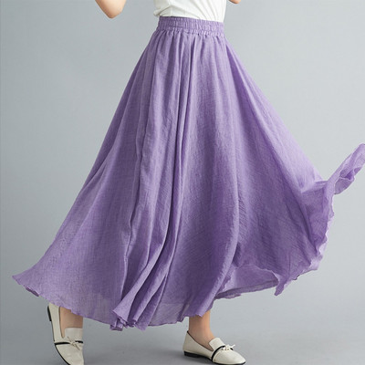 Fusta maxi din in 14 culori plisate Vintage Boho Maxi Fusta lungă casual din bumbac de plajă Fusta Imperiu A-Line de in Îmbrăcăminte pentru femei