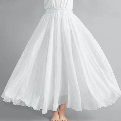 Fusta maxi din in 14 culori plisate Vintage Boho Maxi Fusta lungă casual din bumbac de plajă Fusta Imperiu A-Line de in Îmbrăcăminte pentru femei