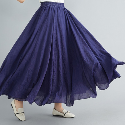 Lanena maksi suknja u 14 boja Plisirana Vintage Boho Maxi duga ležerna pamučna suknja za plažu Empire lanena suknja A-kroja Ženska odjeća