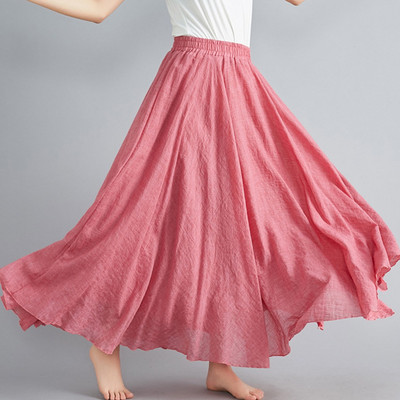 Fusta maxi din in 14 culori plisate Vintage Boho Maxi Fusta lungă casual din bumbac de plajă Fusta Imperiu A-Line de in Îmbrăcăminte pentru femei