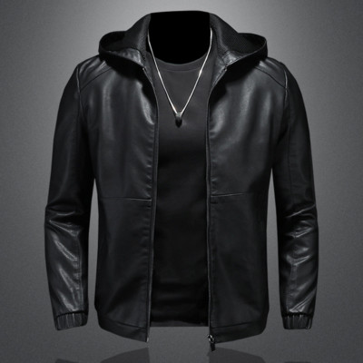 Jesenska muška pu kožna jakna s kapuljačom Modni crni motociklistički kožni kaputi Visokokvalitetna ležerna ulična odjeća Muška gornja odjeća s patentnim zatvaračem