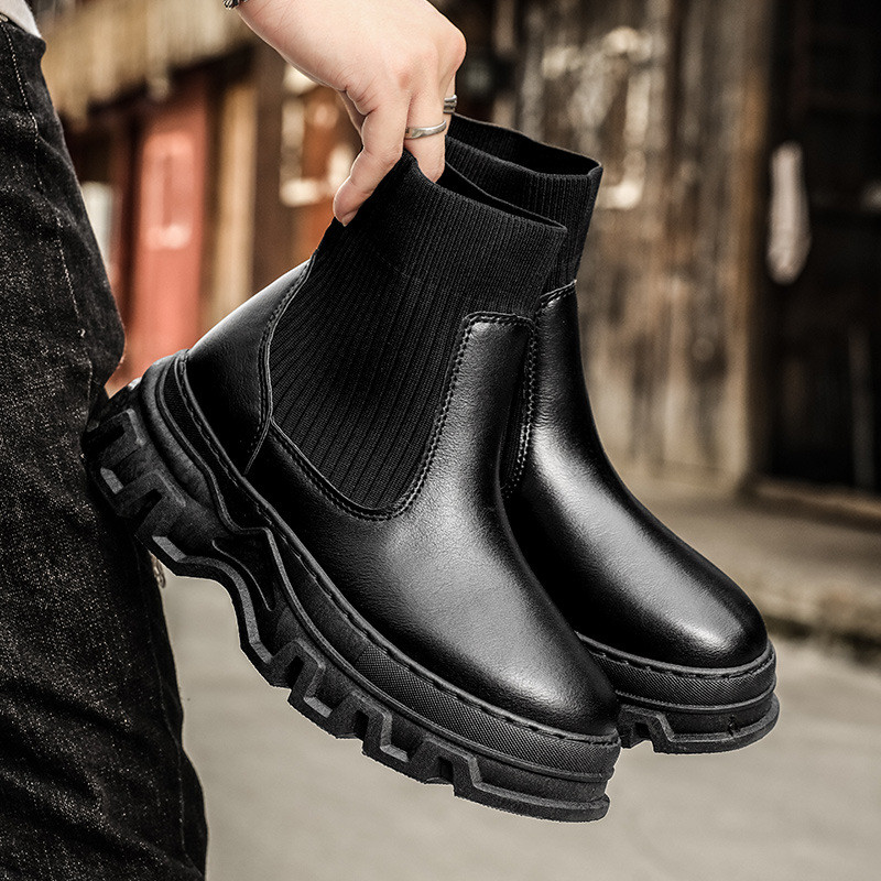 2023 Módne kožené čižmy Chelsea Kingdom, pánske vysoké topánky, nové ponožky, nazúvacie pánske topánky na platforme, pekné a pohodlné