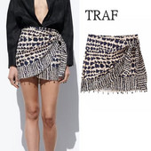 TRAF suknje za žene 2023 Vintage Print Wrap Mini suknja Ženska odjeća Korejska moda Nepravilne kratke suknje s resicama Ljeto