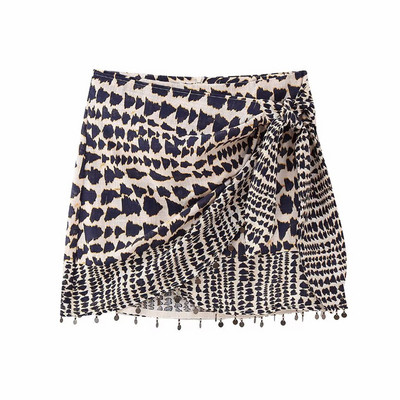 TRAF suknje za žene 2023 Vintage Print Wrap Mini suknja Ženska odjeća Korejska moda Nepravilne kratke suknje s resicama Ljeto