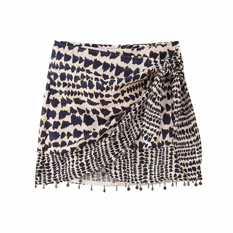 TRAF suknje za žene 2023 Vintage Print Wrap Mini suknja Ženska odjeća Korejska moda Nepravilne kratke suknje s resicama Ljeto