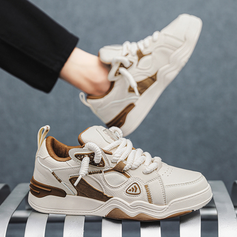 Proljeće 2023. Ležerne muške tenisice s okruglim prstima na vezanje Modne neklizajuće dezodoransne prozračne Univerzalne cipele Jednobojne bijele boje