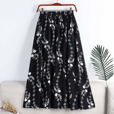 Ψηλόμεση Λεπτή εκτύπωση Λουλούδια Γυναικεία φούστα Ελαστική μέση Φούστες σε γραμμή Α μεσαίου μήκους Καθημερινά Casual Χονδρική Άνοιξη και Καλοκαίρι