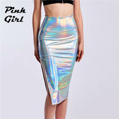 Fuste șic pentru femei, subțire, lungă, holografică, cu laser, fuste midi, cu talie înaltă, de birou, damă, sexy, până la genunchi, vară nou