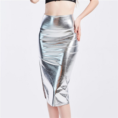 Fuste șic pentru femei, subțire, lungă, holografică, cu laser, fuste midi, cu talie înaltă, de birou, damă, sexy, până la genunchi, vară nou