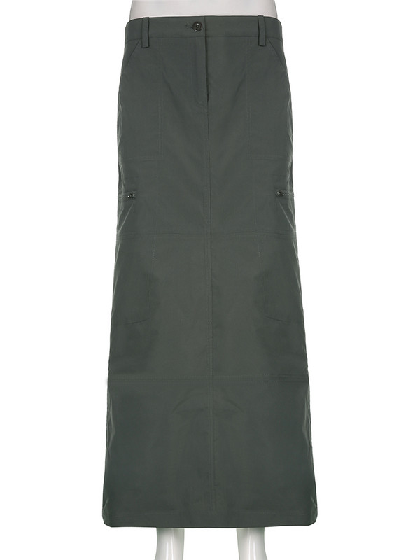 IAMSURE μακριές φούστες σπαστές σε στυλ Safari Casual μονόχρωμες ίσιες μάξι φούστες Γυναικείες 2022 Καλοκαιρινή μόδα Γυναικεία ρούχα στο δρόμο