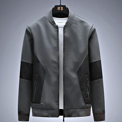 Μοντέρνο νέο ανδρικό δερμάτινο μπουφάν για φθινόπωρο και χειμώνα, ζεστά επενδυμένα ανδρικά μπλουζάκια PU δερμάτινα συνονθύλευμα λεπτή εφαρμογή Streetwear