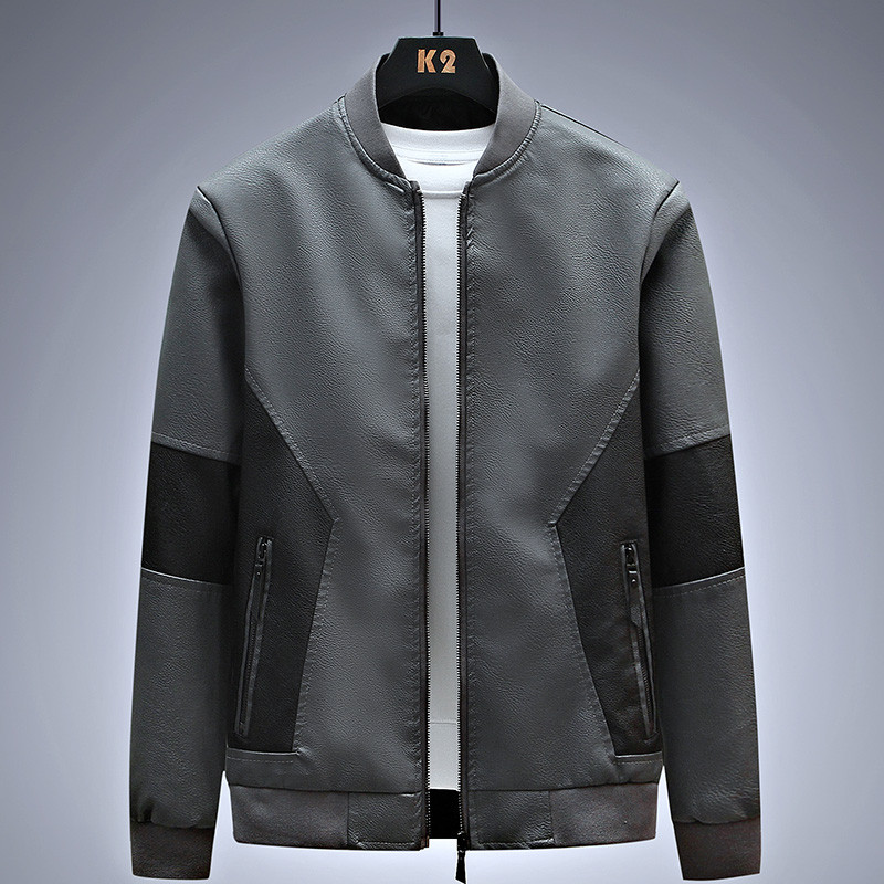 Μοντέρνο νέο ανδρικό δερμάτινο μπουφάν για φθινόπωρο και χειμώνα, ζεστά επενδυμένα ανδρικά μπλουζάκια PU δερμάτινα συνονθύλευμα λεπτή εφαρμογή Streetwear