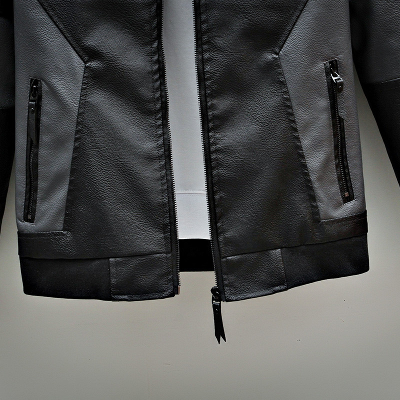 Μοντέρνο νέο ανδρικό δερμάτινο μπουφάν για φθινόπωρο και χειμώνα, ζεστά επενδυμένα ανδρικά μπλουζάκια PU δερμάτινα συνονθύλευμα λεπτή εφαρμογή Streetwear