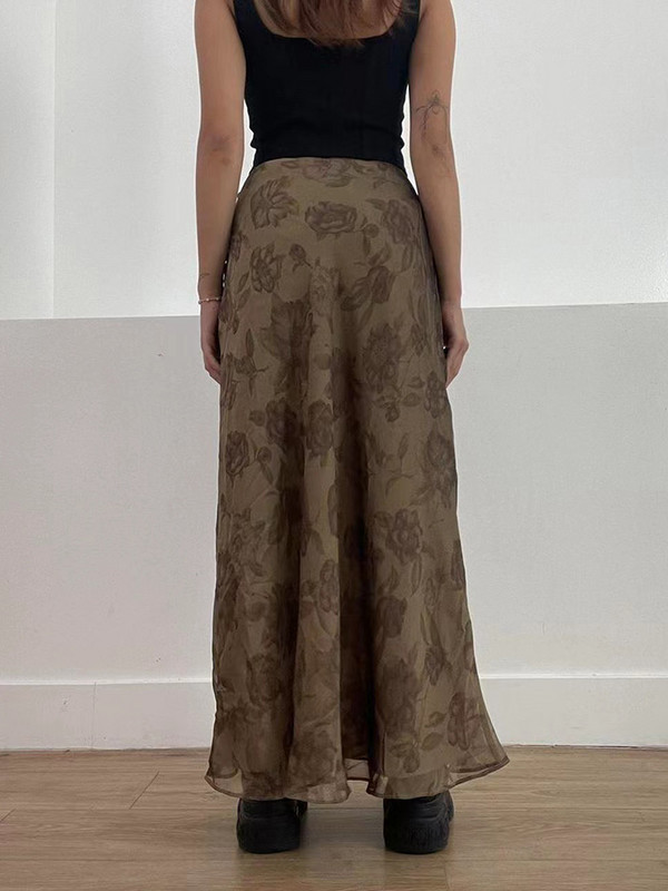 Darlingaga Y2K Aesthetic Grunge Fairycore Frill Maxi Φούστα Γυναικεία Vintage Μόδα Floral Print Φούστα με δίχτυ χαμηλή μέση μακριά ρούχα