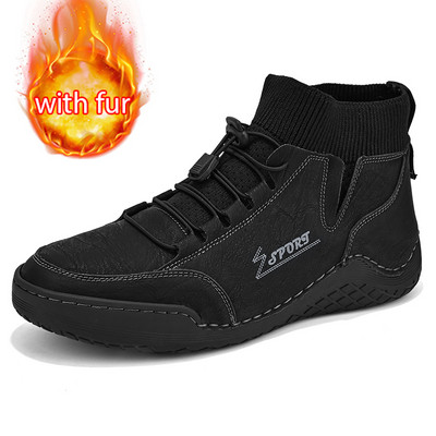 Muške čizme od podijeljene kože Ručno izrađene zimske gležnjače s krznom Plus veličine 38-46 Tenisice za slobodno vrijeme za muškarce Botas