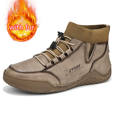 Muške čizme od podijeljene kože Ručno izrađene zimske gležnjače s krznom Plus veličine 38-46 Tenisice za slobodno vrijeme za muškarce Botas
