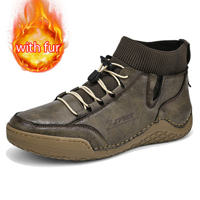 Muške čizme od podijeljene kože Ručno izrađene zimske gležnjače s krznom Plus veličine 38-46 Tenisice za slobodno vrijeme za muškarce Botas