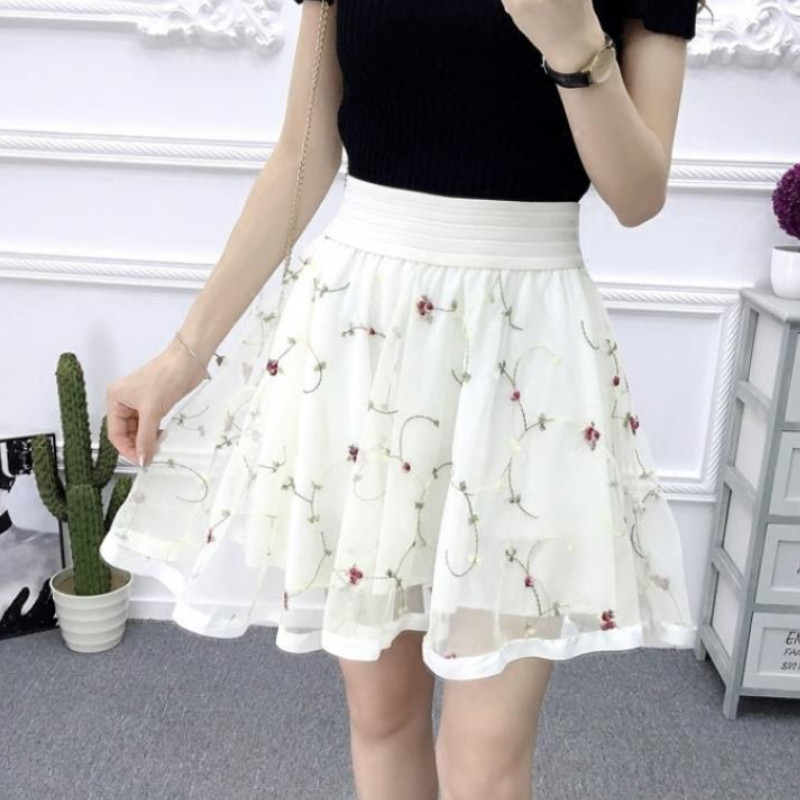 Dámske mini sukne s gázou, vrecovité čierne, letné, univerzálne, s elastickým pásom, v štýle A, kórejská móda, streetwear návrhárka, jubka, dámska, temperament