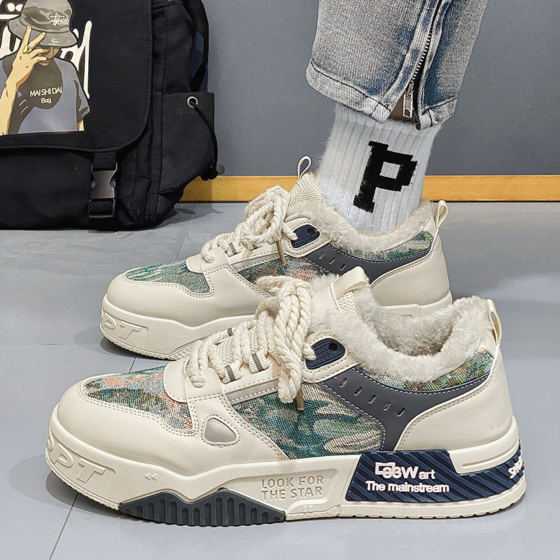 Zimske ravne muške cipele Ležerne vanjske tople baršunaste cipele na vezanje za muškarce Neklizajuće, prozračne, izdržljive Zapatillas De Hombre