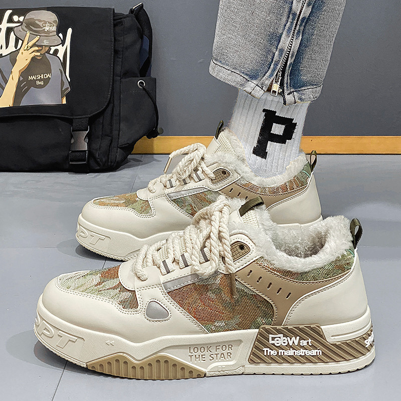 Zimske ravne muške cipele Ležerne vanjske tople baršunaste cipele na vezanje za muškarce Neklizajuće, prozračne, izdržljive Zapatillas De Hombre